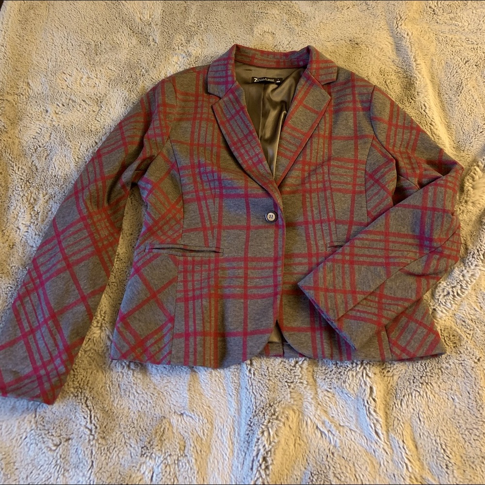 Grey and Red Plaid Blazer - New York and Company